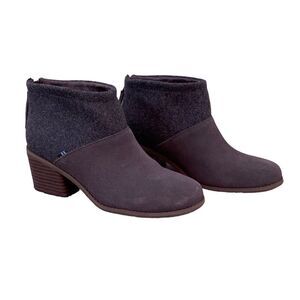TOMS Lacy Bootie Grey Wool Leather Booties Sz 6.5